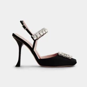Roger Vivier Women Slingback Pumps Rhinestone Buckle in Satin-Black