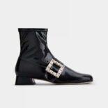 Roger Vivier Women Très Vivier Babies Strass Buckle Strech Boots in Patent Leather-Black