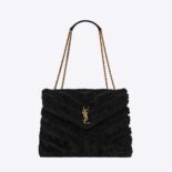 Saint Laurent YSL Women Loulou Medium Chain Bag in Quilted "Y" Shearling and Suede Patchwork