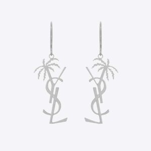 Saint Laurent YSL Women Monogram Palm Earrings in Metal-Silver
