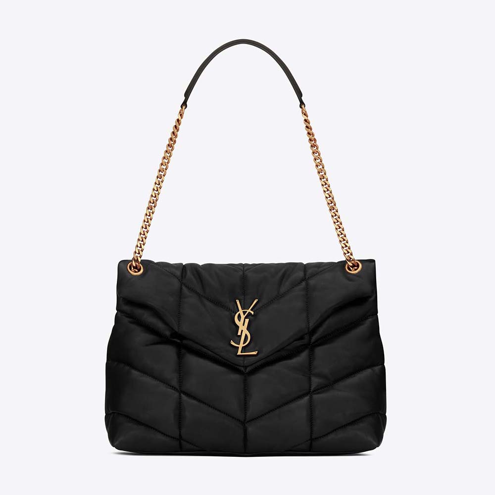 Saint Laurent YSL Women Puffer Medium Chain Bag in Quilted Lambskin-Black/Gold