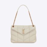 Saint Laurent YSL Women Puffer Medium Chain Bag in Quilted Lambskin-White