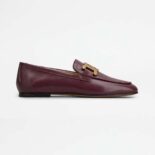 TODS Women Kate Loafers in Leather with A Metal Branded-Maroon