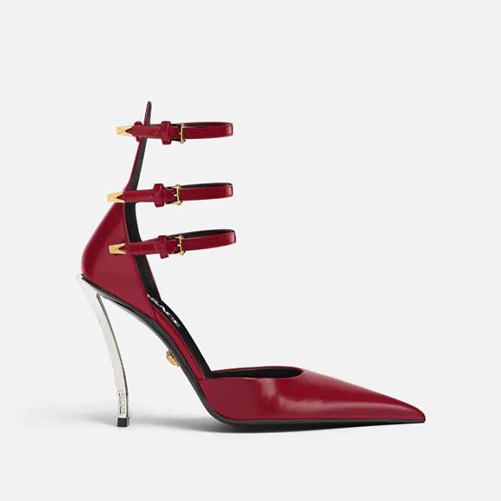 Versace Women Pin-Point Pumps in Calf Leather-Maroon