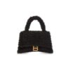 Balenciaga Women Furry Hourglass Small Handbag with Strap in Black