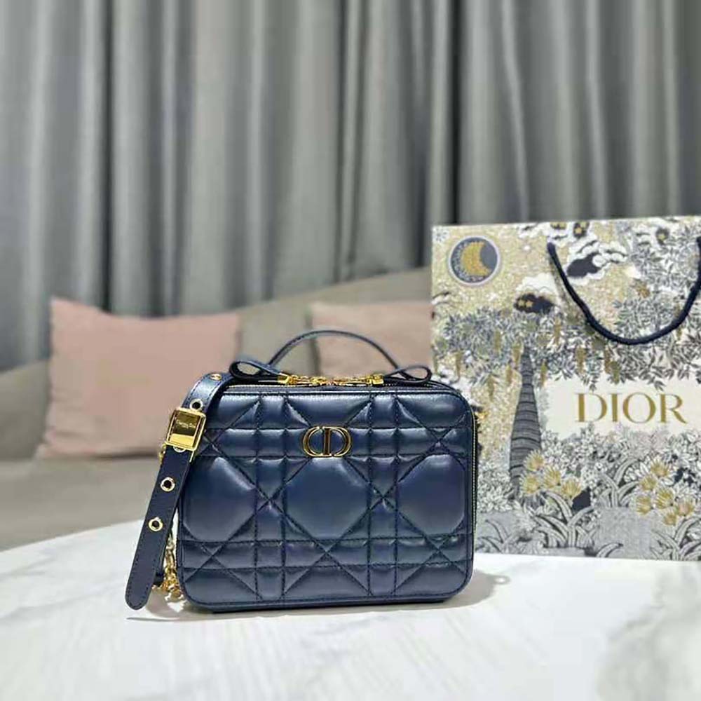 Dior Women Caro Box Bag with Chain Royal Blue Quilted Macrocannage Calfskin 2 Dior Women Caro Box Bag with Chain Royal Blue Quilted Macrocannage Calfskin - Image 2