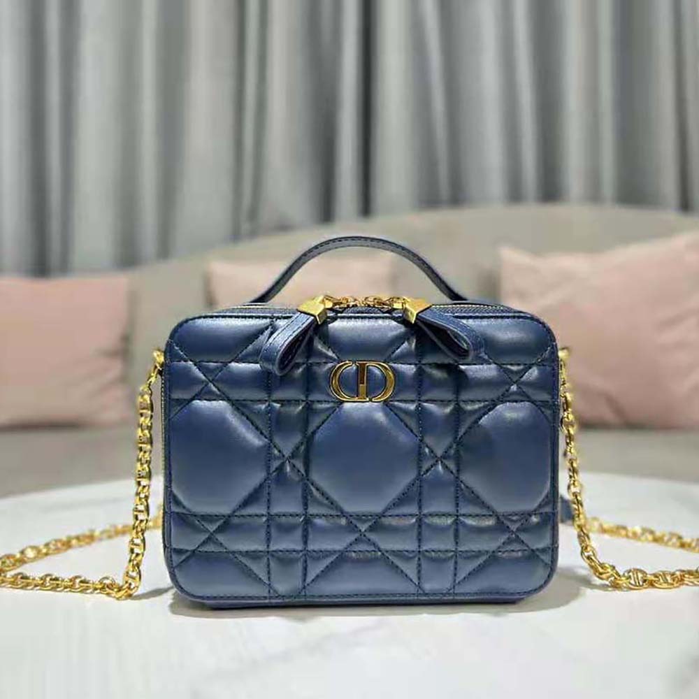 Dior Women Caro Box Bag with Chain Royal Blue Quilted Macrocannage Calfskin 3 Dior Women Caro Box Bag with Chain Royal Blue Quilted Macrocannage Calfskin - Image 3