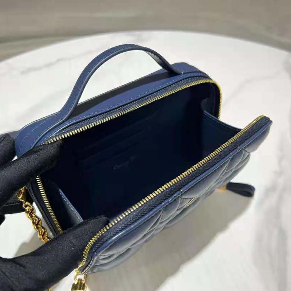 Dior Women Caro Box Bag with Chain Royal Blue Quilted Macrocannage Calfskin 9 Dior Women Caro Box Bag with Chain Royal Blue Quilted Macrocannage Calfskin - Image 9