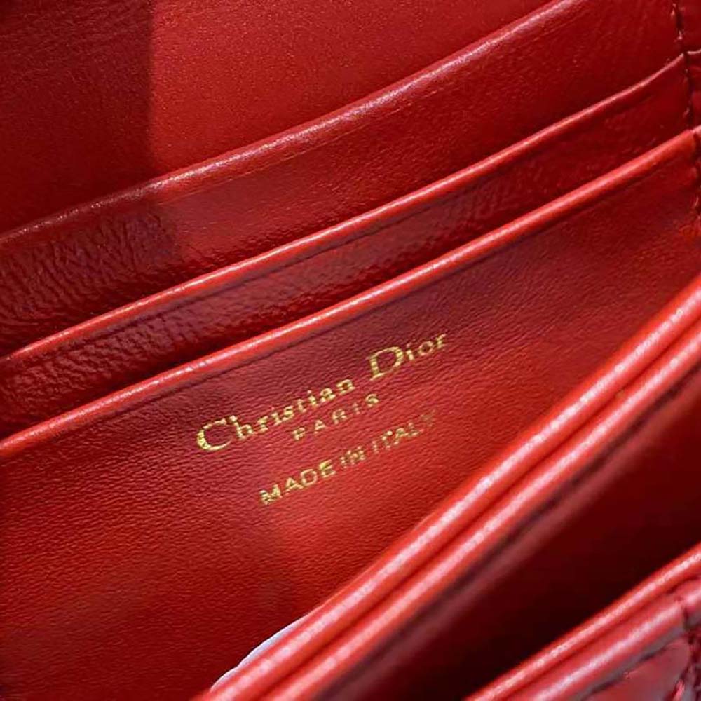 Dior Women Lady Dior Top Handle Clutch Scarlet Red Cannage Lambskin 9 Dior Women Lady Dior Top Handle Clutch Scarlet Red Cannage Lambskin - Image 9