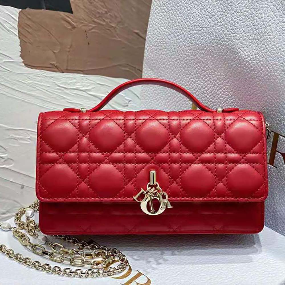 Dior Women Lady Dior Top Handle Clutch Scarlet Red Cannage Lambskin 2 Dior Women Lady Dior Top Handle Clutch Scarlet Red Cannage Lambskin - Image 2