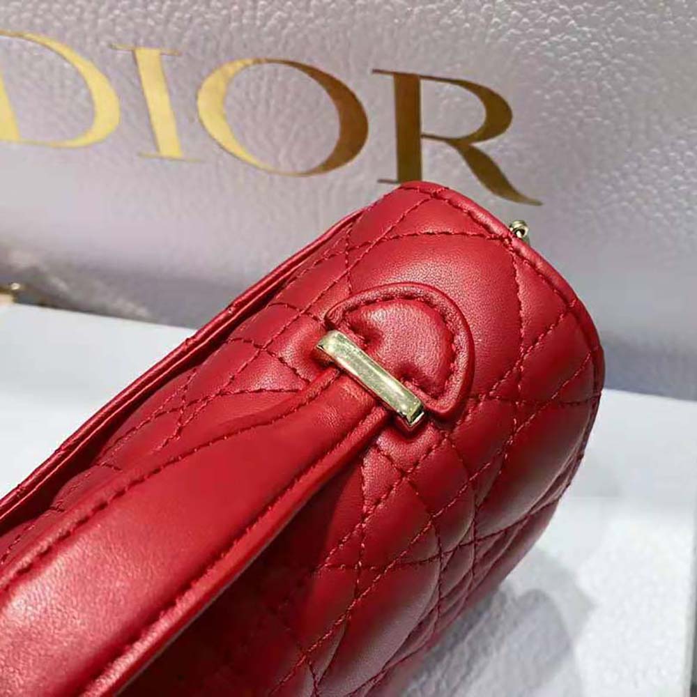 Dior Women Lady Dior Top Handle Clutch Scarlet Red Cannage Lambskin 8 Dior Women Lady Dior Top Handle Clutch Scarlet Red Cannage Lambskin - Image 8