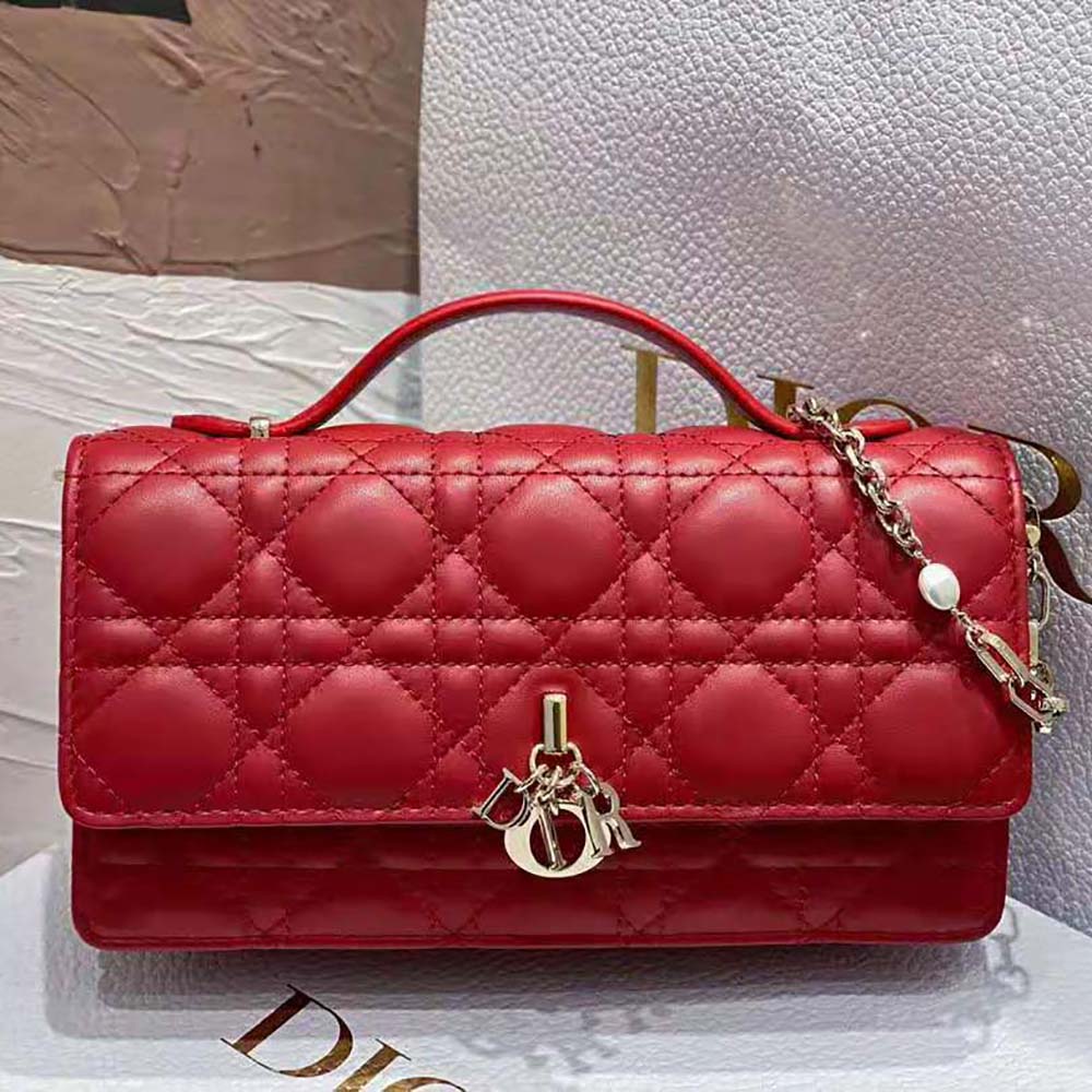 Dior Women Lady Dior Top Handle Clutch Scarlet Red Cannage Lambskin 3 Dior Women Lady Dior Top Handle Clutch Scarlet Red Cannage Lambskin - Image 3