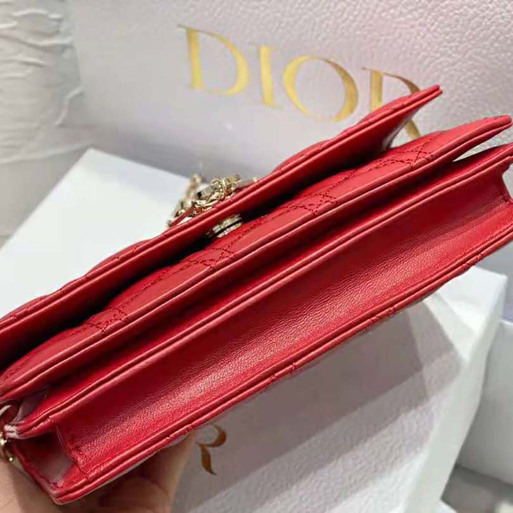 Dior Women Lady Dior Top Handle Clutch Scarlet Red Cannage Lambskin 7 Dior Women Lady Dior Top Handle Clutch Scarlet Red Cannage Lambskin - Image 7