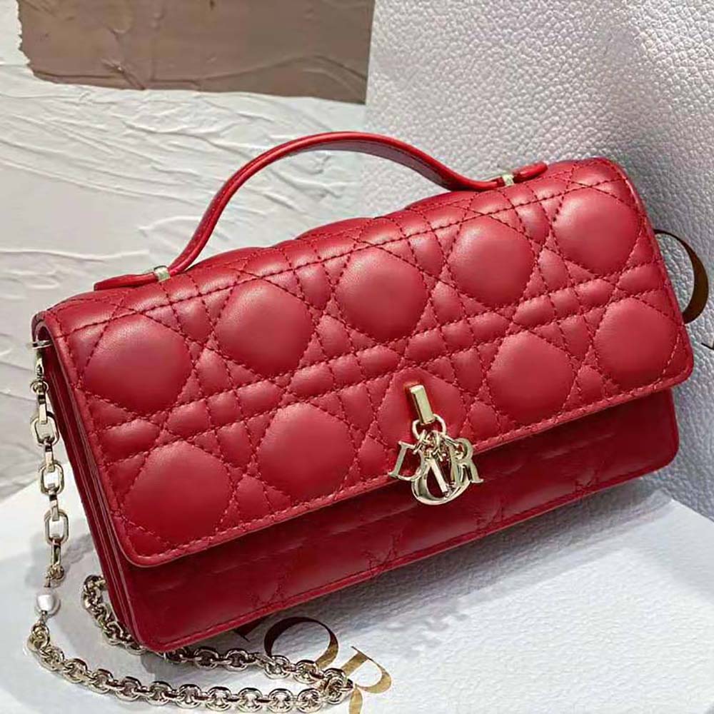 Dior Women Lady Dior Top Handle Clutch Scarlet Red Cannage Lambskin 4 Dior Women Lady Dior Top Handle Clutch Scarlet Red Cannage Lambskin - Image 4