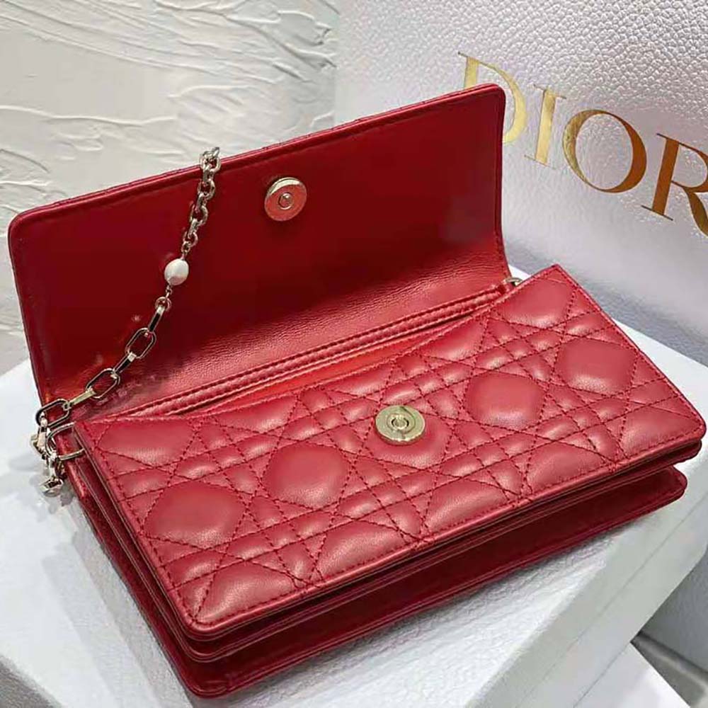 Dior Women Lady Dior Top Handle Clutch Scarlet Red Cannage Lambskin 6 Dior Women Lady Dior Top Handle Clutch Scarlet Red Cannage Lambskin - Image 6