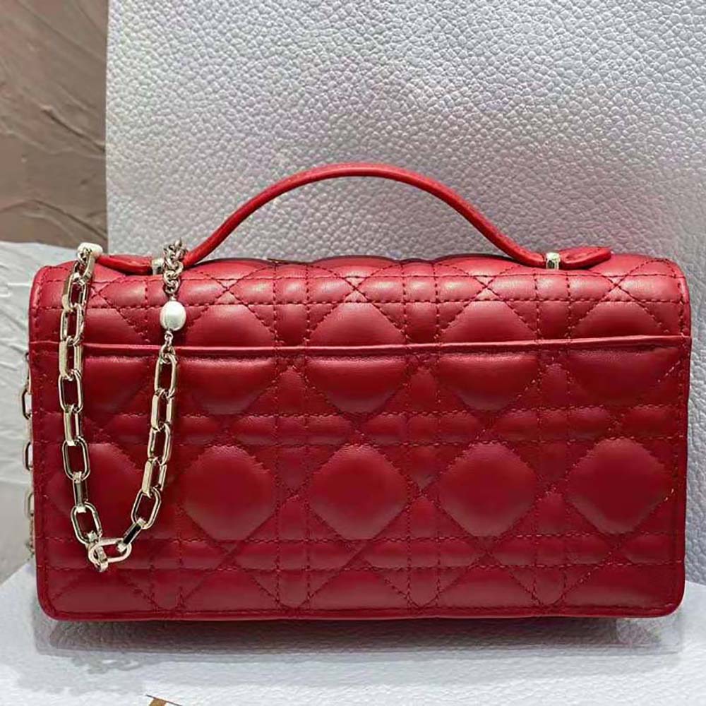 Dior Women Lady Dior Top Handle Clutch Scarlet Red Cannage Lambskin 5 Dior Women Lady Dior Top Handle Clutch Scarlet Red Cannage Lambskin - Image 5