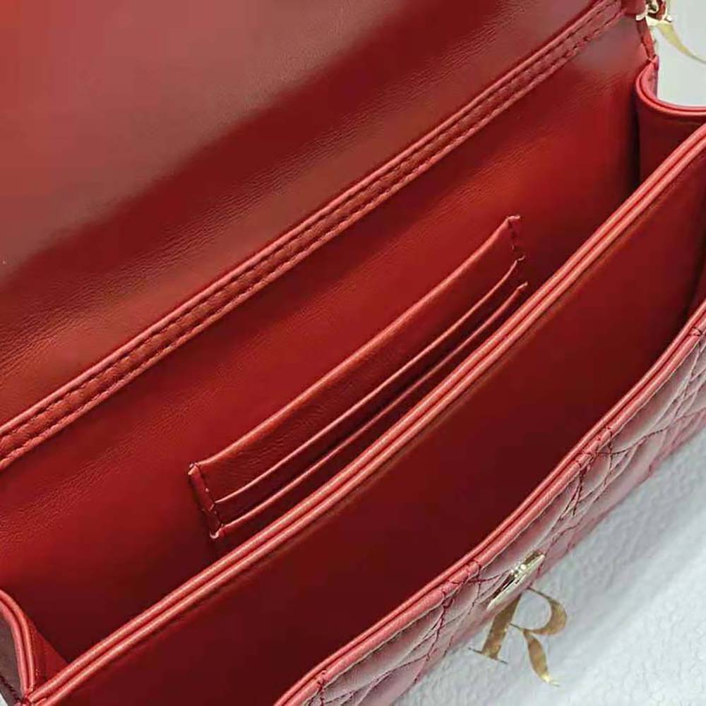 Dior Women Lady Dior Top Handle Clutch Scarlet Red Cannage Lambskin 10 Dior Women Lady Dior Top Handle Clutch Scarlet Red Cannage Lambskin - Image 10
