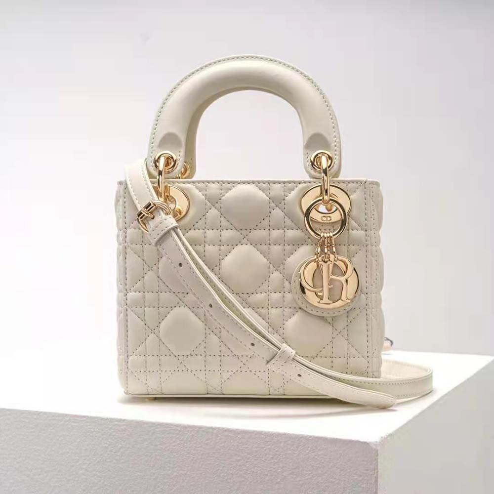 Dior - Mini Lady Dior Bag Latte Patent Cannage Calfskin - Women
