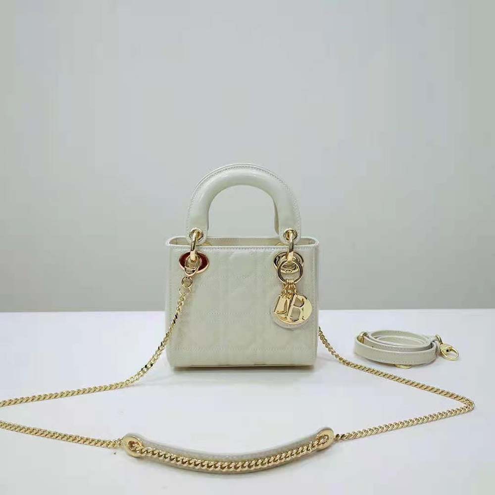 Dior - Mini Lady Dior Bag Latte Patent Cannage Calfskin - Women
