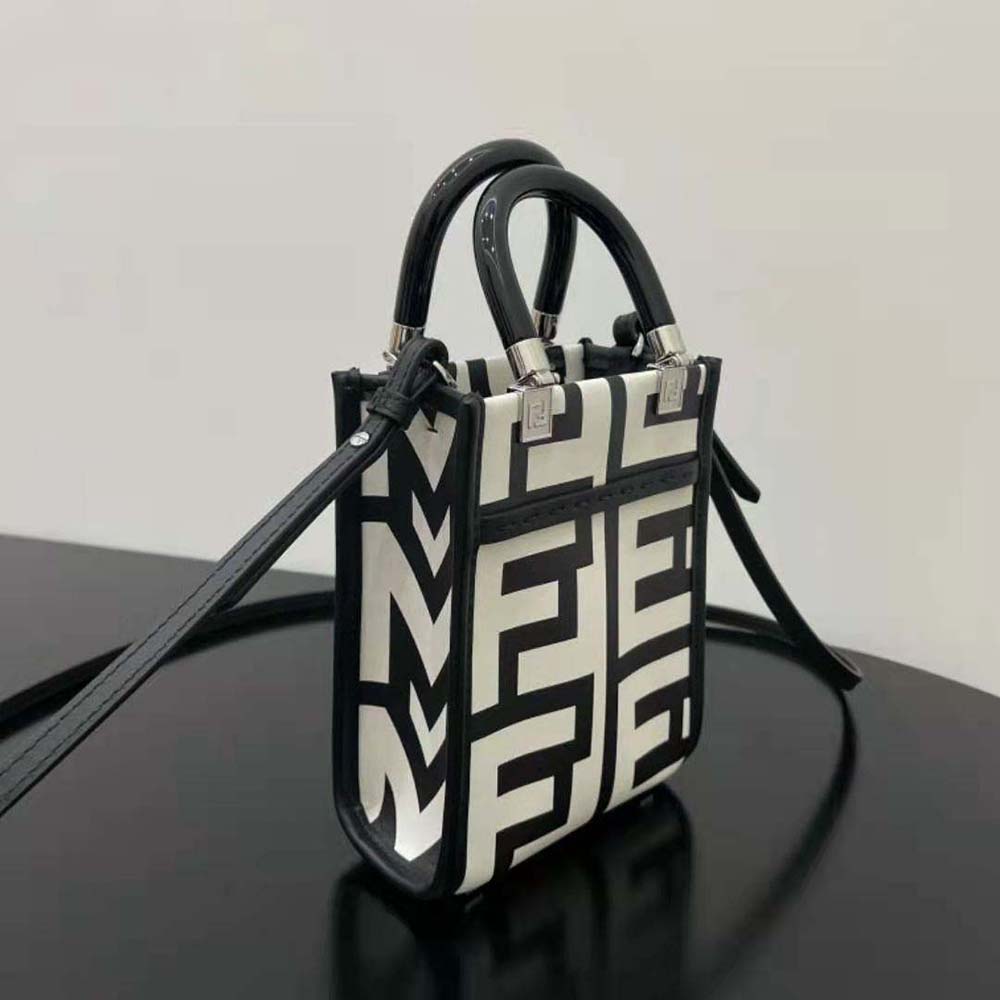 Fendi Women Mini Sunshine Shopper Two-Tone Printed Lleather Fendi Roma Capsule Mini-Bag 4 Fendi Women Mini Sunshine Shopper Two-Tone Printed Lleather Fendi Roma Capsule Mini-Bag - Image 4