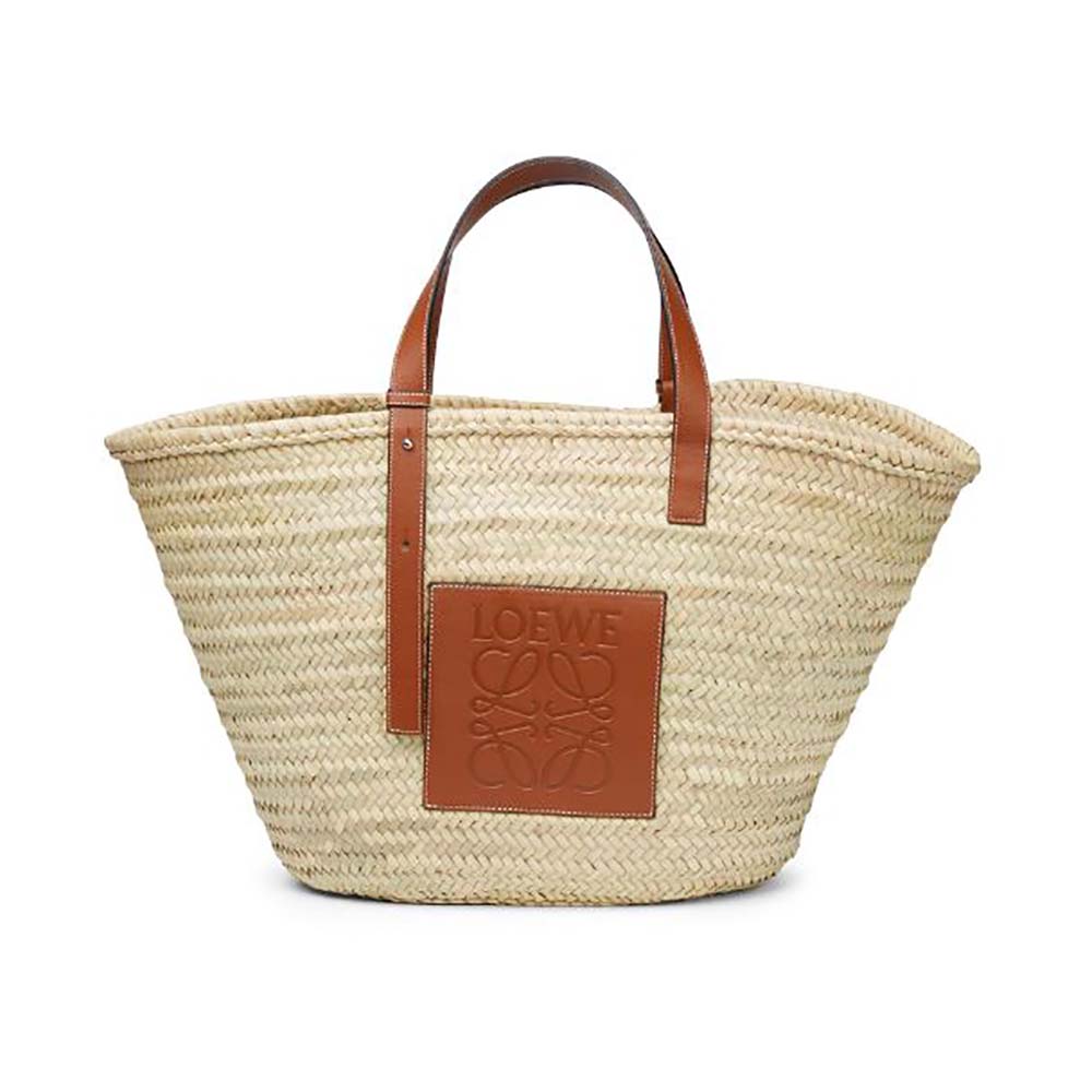 Loewe Women Large Basket Bag in Palm Leaf and Calfskin