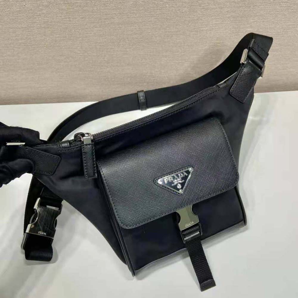 Prada Men Re-Nylon and Saffiano Leather Shoulder Bag-Black 4 Prada Men Re-Nylon and Saffiano Leather Shoulder Bag-Black - Image 4