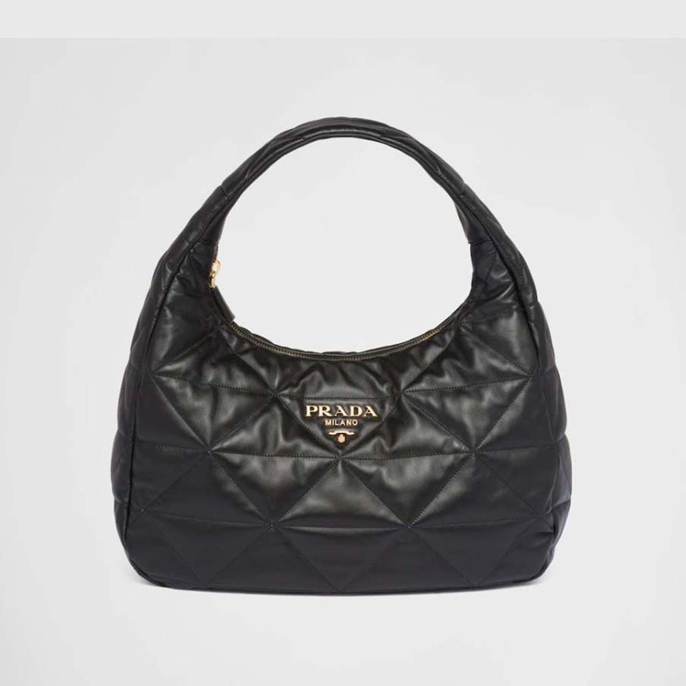 Prada Women Large Topstitched Nappa-Leather Bag-Black