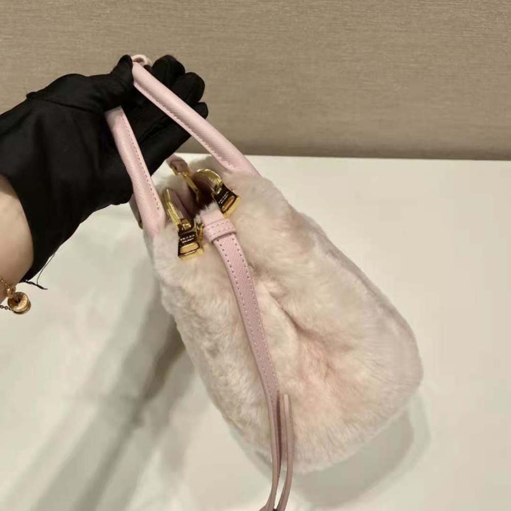 Prada Women Prada Galleria Shearling Mini-Bag-Pink