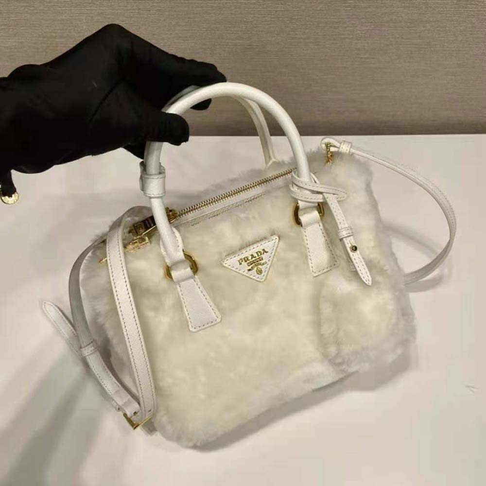 White Prada Galleria Shearling Mini-bag