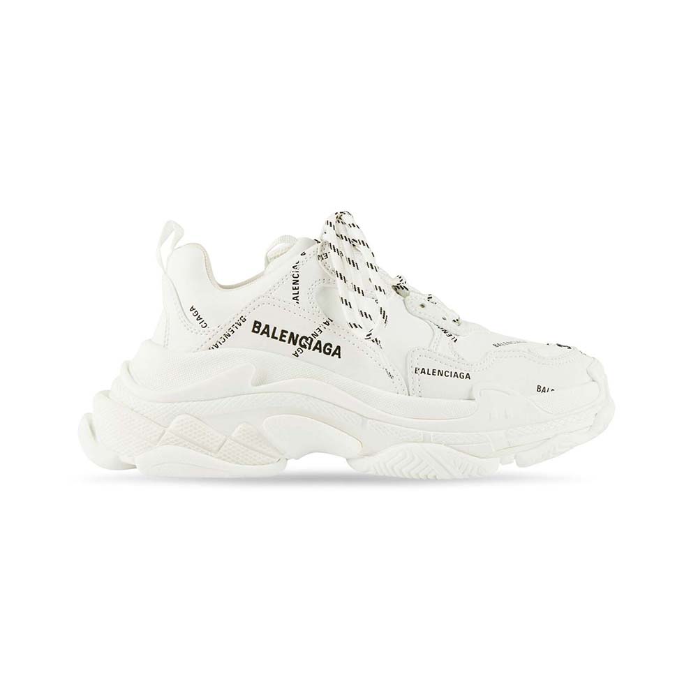 Balenciaga Unisex Triple S Sneaker Allover Logo in White and Black ...