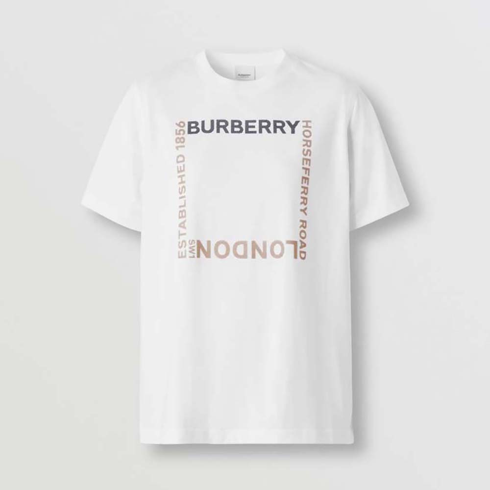 Burberry Women Horseferry Square Print Cotton T-shirt-White