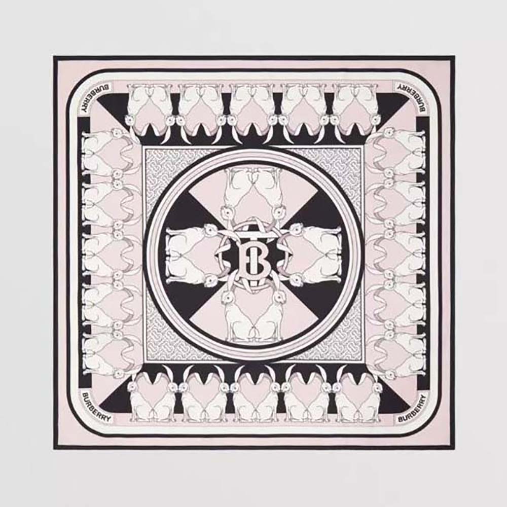 Burberry Women Rabbit Print Silk Square Scarf-Pink