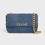 Celine Women Chain Shoulder Bag Matelasse Monochrome Celine in Quilted Denim