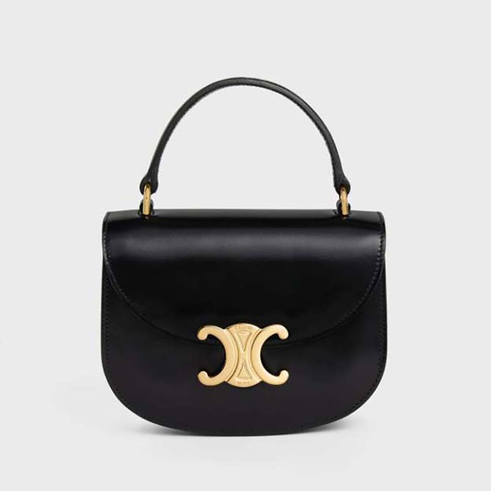 CELINE BAGS MINI BESACE TRIOMPHE IN SHINY CALFSKIN BLACK in 2023