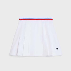 Celine Women Short Pleated Skirt in Cotton Piqué