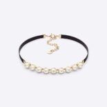 Dior Women D-Renaissance Choker Gold-Finish Metal with Black Grosgrain and White Resin Pearls