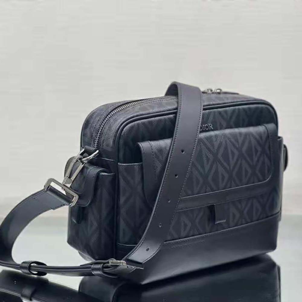 Dior Men Hit the Road Messenger Pouch Black CD Diamond Canvas and Smooth Calfskin 4 Dior Men Hit the Road Messenger Pouch Black CD Diamond Canvas and Smooth Calfskin - Image 4