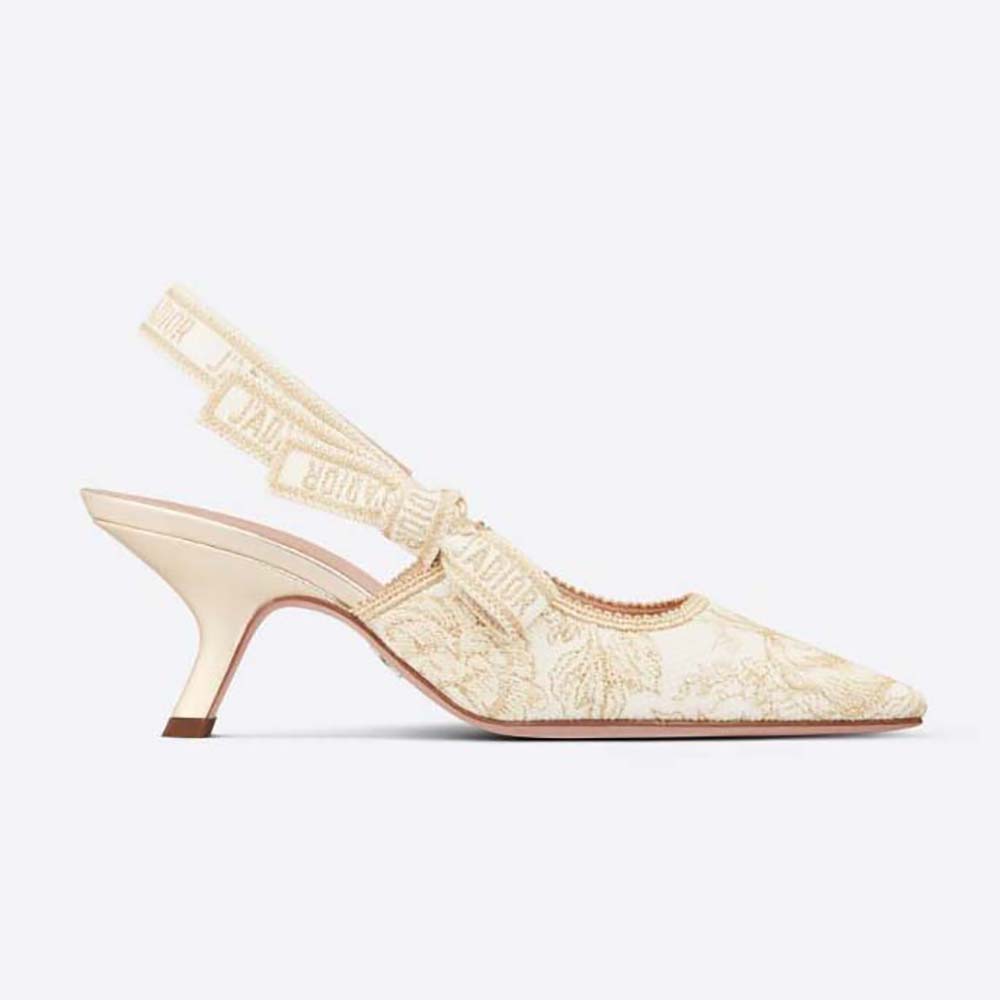 Dior Women J'Adior Slingback Pump GoldTone Cotton Embroidered