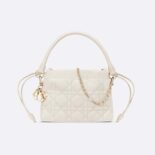 Dior Women Lady Dior Top Handle Drawstring Mini Bag Latte Cannage Lambskin