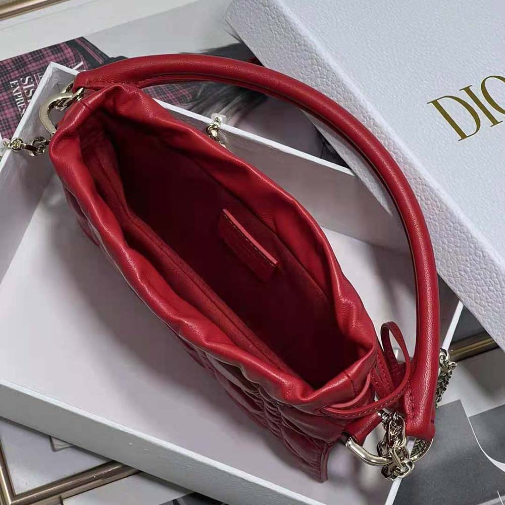 Dior Women Lady Dior Top Handle Drawstring Mini Bag Scarlet Red Cannage Lambskin 5 Dior Women Lady Dior Top Handle Drawstring Mini Bag Scarlet Red Cannage Lambskin - Image 5