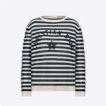 Dior Women Marinière Sweater Navy Blue and White Linen Cashmere and Silk Knit with Signature