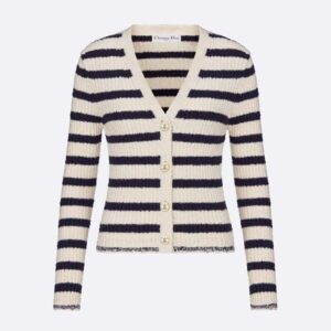 Dior Women Marinière Twin-Set Ecru and Navy Blue Cotton Knit