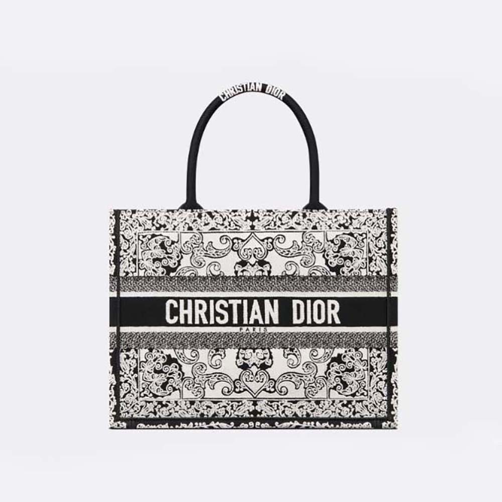 Dior Women Medium Dior Book Tote White and Black Dior Bandana Embroidery