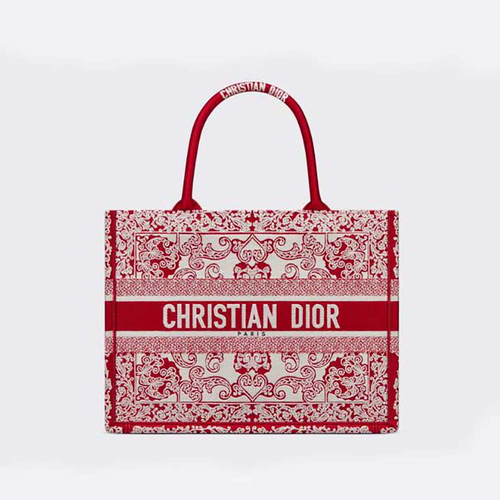 Dior Women Medium Dior Book Tote White and Red Dior Bandana Embroidery