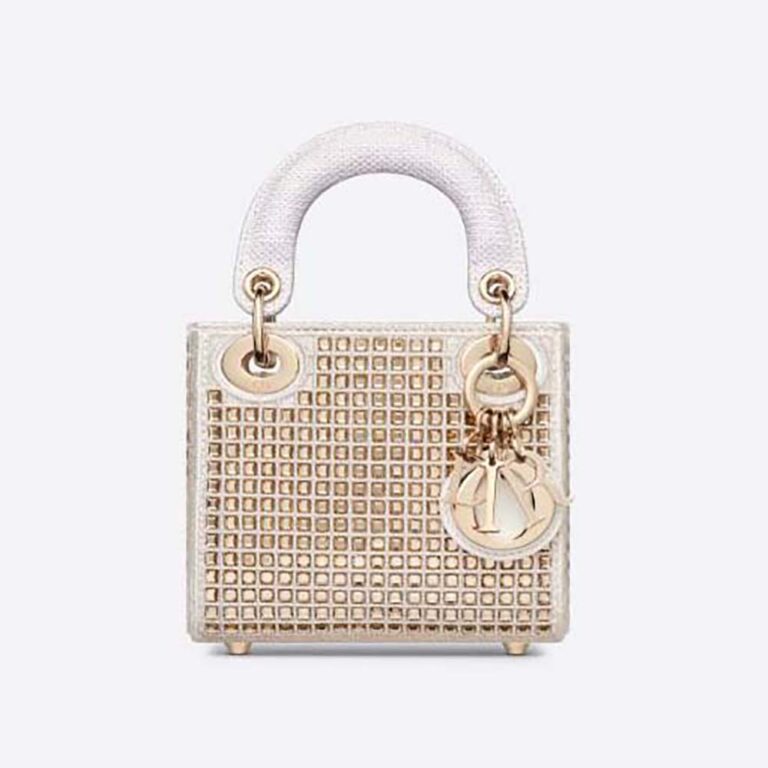 Dior Women Mini Lady Dior Bag White Calfskin with Gold-Tone Printed and ...