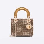 Dior Women Mini Lady Dior Bag Square-Pattern Embroidery Set with Strass and White Round Beads