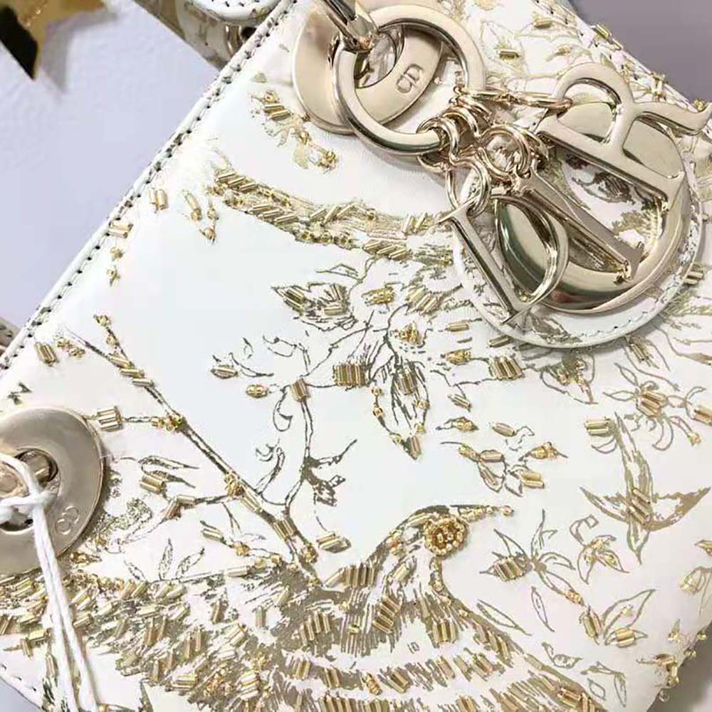 Christian Dior Lady Dior bag with Toile de Jouy motif White Golden