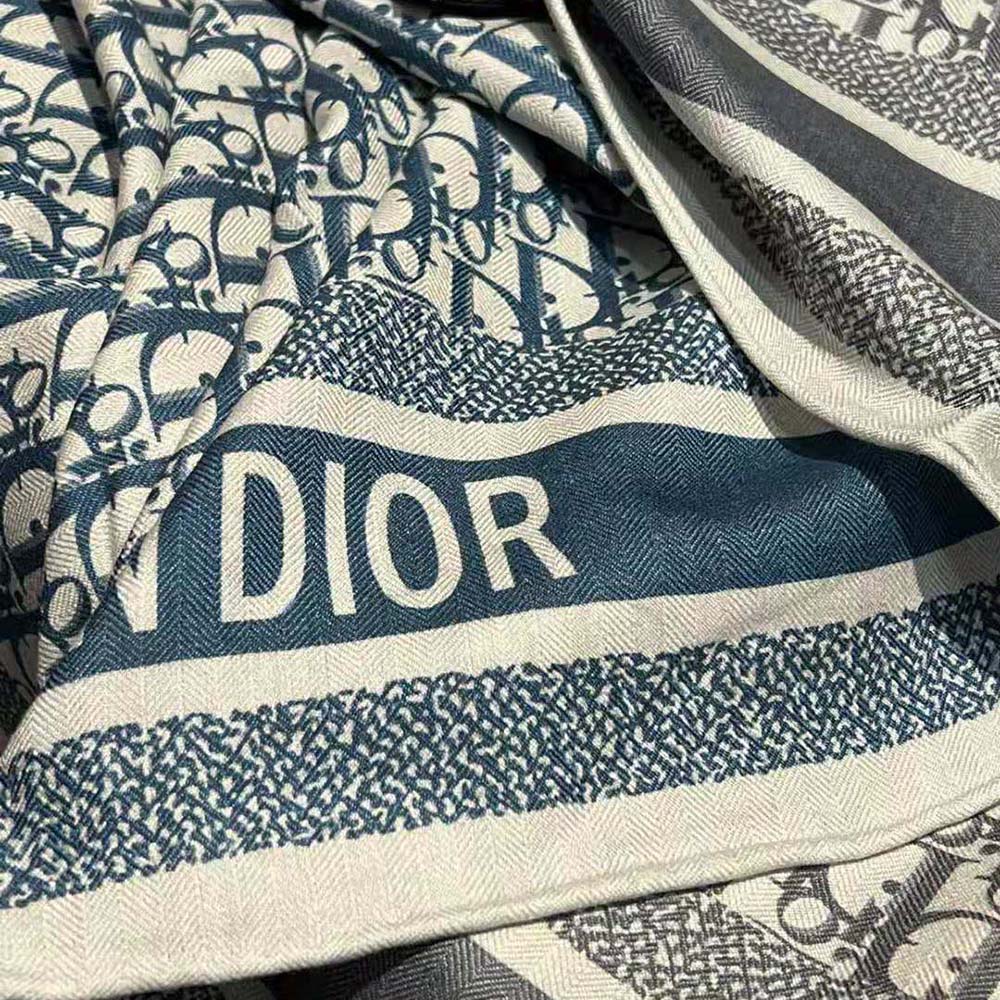 Dior Oblique Diortwin 70 Square Scarf Navy Blue Silk Twill