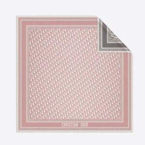 Dior Women Oblique Diortwin Square Scarf Rose Des Vents and Gray Silk Twill
