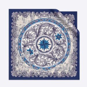 Dior Women Rose Des Vents 90 Square Scarf Royal Blue and White Silk Twill
